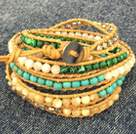 Fashion Hot Sale Multi Strands Round Turquoise Phoenix Stone Cat's Eye Stone Beads Wrap Bangle Bracelet