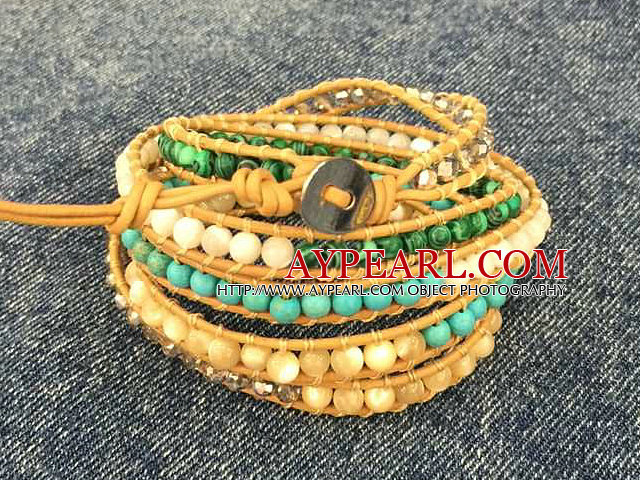 Het Försäljning Mode Multi Strands Turquoise Round Phoenix sten katt synar Sten pärlor Wrap Bangle Armband