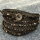 Fashion Hot Sale Multi Strands Round Black Stone Beads Wrap Bangle Bracelet