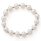 A Grade weißen Süßwasser-Zuchtperlen und Metall Perlen Perlen Stretch-Armband