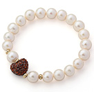 Wholesale A Grade Round White Freshwater Pearl and Yellow Brown Color Heart Shape Rhinestone Stretch Beaded Bangle Bracelet