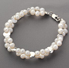 Two Rows White Freshwater Pearl and Silver Color Metal Accessories Bracelet