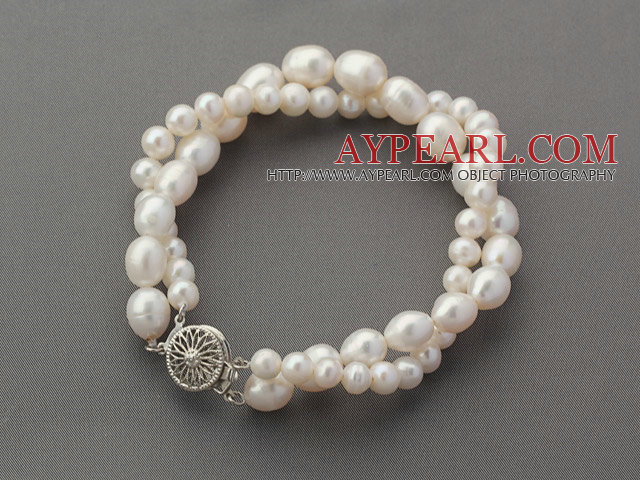 Doubles rangées Blanc perle d'eau douce bracelet perlé