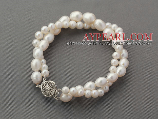 Doble rader hvit ferskvannsperle Beaded Bracelet