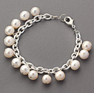 Mote Stil 8-9mm hvit Round Freshwater Pearl armbånd med sølv farge Metal Chain