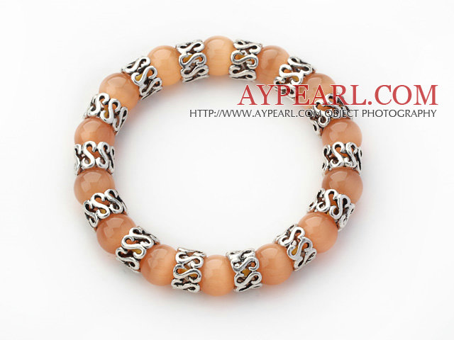 10mm Round Orange Gul Color Cats Eye og Tibet Silver Spacer Ring Tilbehør Stretch Bracelet