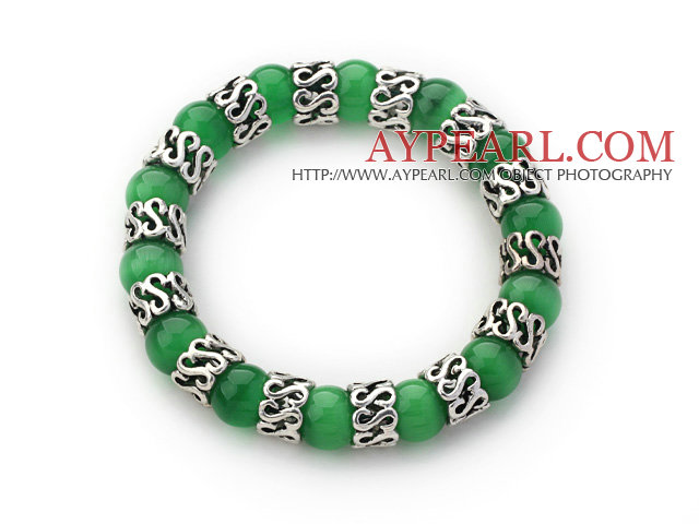 10mm ronde Herbe Cats Green Eye et le Tibet Argent bague entretoise Accessoires Bracelet extensible