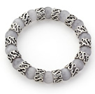 10mm Runda Gray Color Cats Eye och Tibet Silver Spacer tillbehör ring Stretch Bracelet