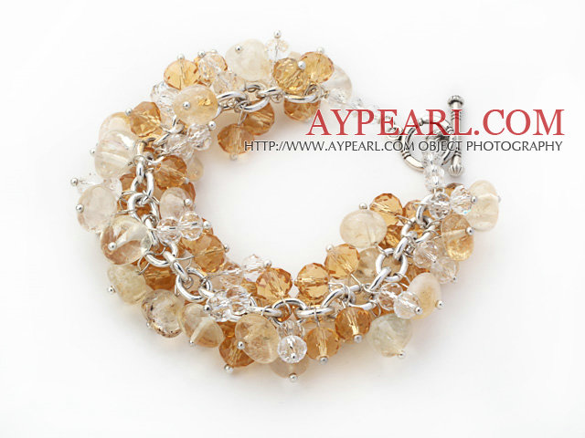 Yellow Color Assorted Citrine Chips Bracelet with Silver Color Metal Chain