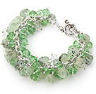 Light Green Color Assorted Light Crystal and Prehnite Chips Bracelet with Silver Color Metal Chain