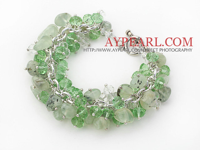 Vaaleanvihreä väri Valikoima Light Crystal ja Prehnite Chips rannekoru hopea väri Metal Chain