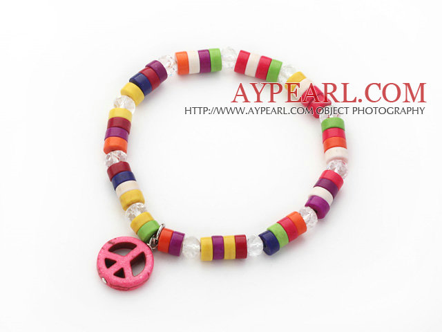 6 Pices Färgat Multi Color Wheel Form Turkos Stretch armring med rosa fred tillbehör