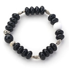 Abacus Shape Black Agate Stretch Bangle Bracelet with Tibet Silver Accessories