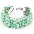 2013 de vară Design nou Green Light Color Pearl de apă dulce croșetate de sârmă de metal Cuff brățară