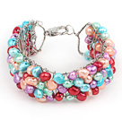 2013 Summer Nytt Design Multi Color Freshwater Pearl Heklet Metal Wire Cuff Bracelet