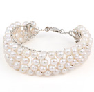 2013 Summer New Design White Freshwater Pearl Crocheted Metal Wire Cuff Bracelet