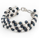 Eté 2013 Nouveau design blanc et d'eau douce Black Pearl crochet métallique Fil Bracelet