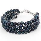 2013 Summer New Design Noir perles d'eau douce crochet métallique Fil Bracelet