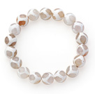 10mm Round Hvitt Mønster Brann Agate Stretch Beaded Bangle Bracelet