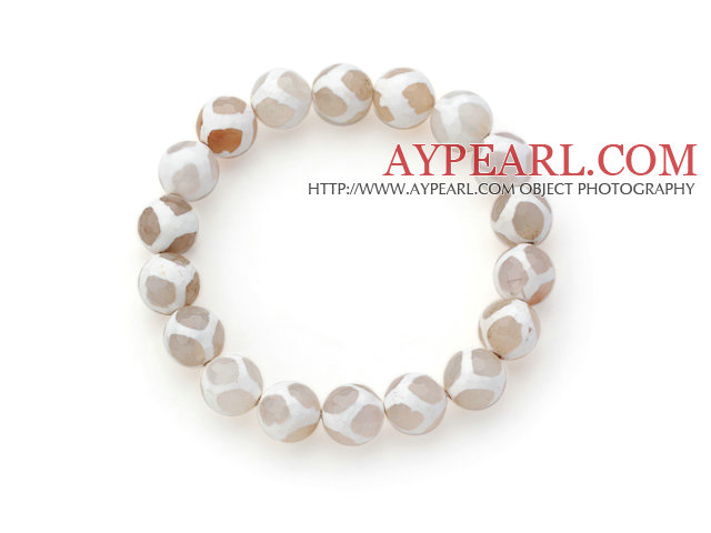 10mm rond blanc Motif, Feu, Stretch Agate perlé Bracelet