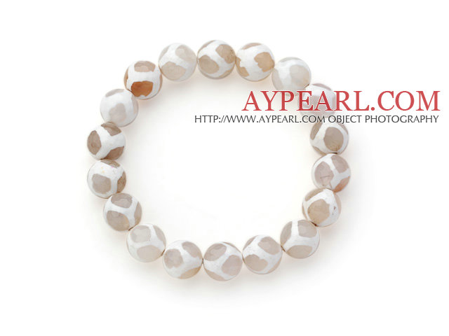 10mm Round White Pattern Fire Agate Stretch Beaded Bangle Bracelet