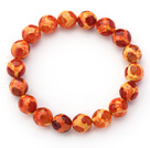 10mm Round Orange Red Pattern Fire Agate Stretch Beaded Bangle Bracelet