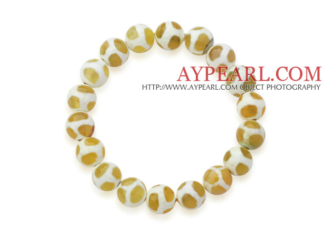 10mm Round White and Peridot Color Pattern Fire Agate Stretch Beaded Bangle Bracelet