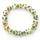 10mm Round White and Green Pattern Fire Agate Stretch Beaded Bangle Bracelet