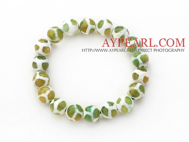 10mm Πολύπλευρη White and Green Fire Pattern Stretch Agate Beaded βραχιόλι βαρύ βραχιόλι