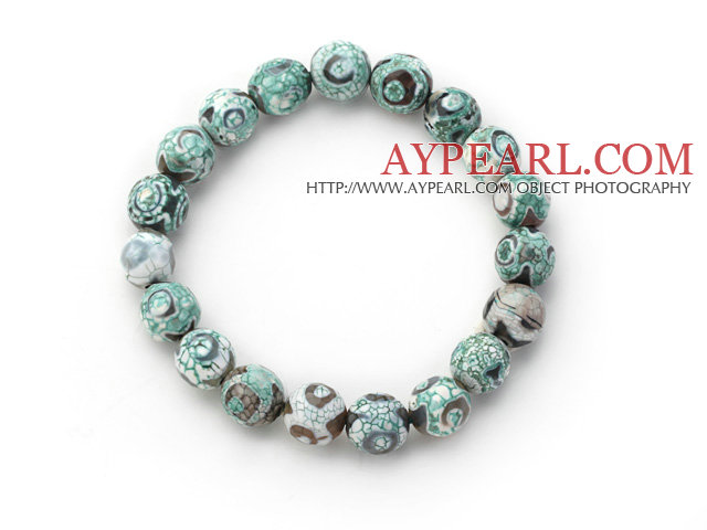 10mm Πολύπλευρη Πράσινη Pattern Fire Agate Beaded Stretch βραχιόλι βαρύ βραχιόλι