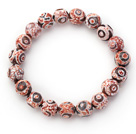 10mm Runda Rosa Mönster Fire Agate Stretch Beaded Bangle Armband