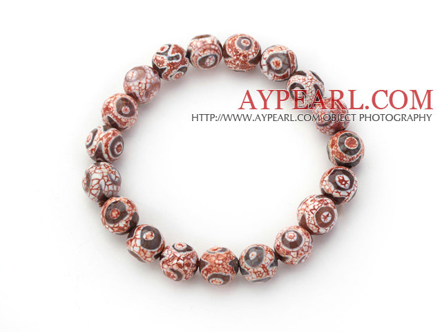 10mm runde rosa mønster Brann Agate Stretch Beaded Bangle Bracelet