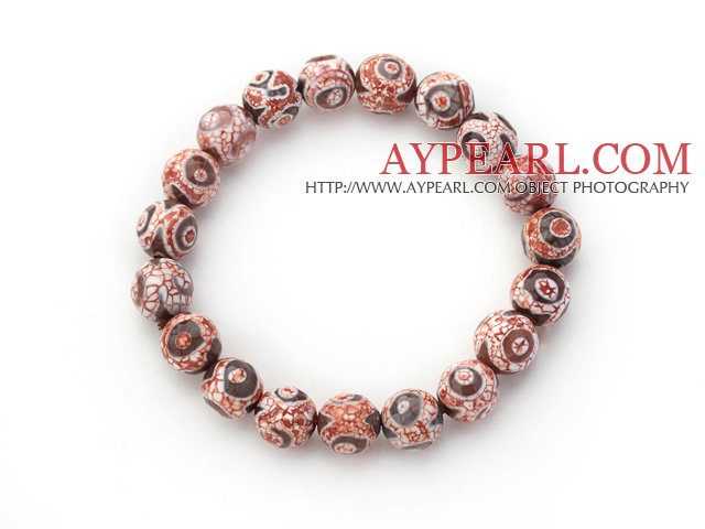 10mm Runda Rosa Mönster Fire Agate Stretch Beaded Bangle Armband