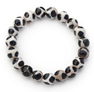 10mm Round White and Black Pattern Fire Agate Stretch Beaded Bangle Bracelet