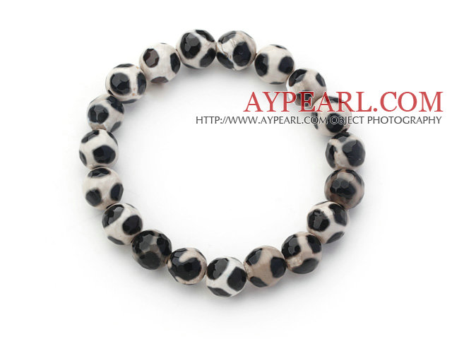 10mm rotund alb și negru model foc Agate Stretch margele brățară brățară