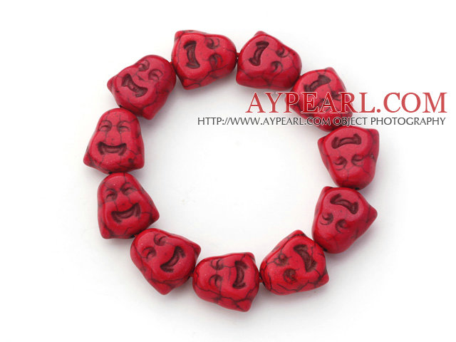 5 Pieces Dyed Red Color Turquoise Maitreya Buddha Head Stretch Bangle Bracelets