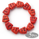 5 Pieces Dyed Brick Red Color Turquoise Maitreya Buddha Head Stretch Bangle Bracelets