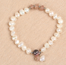 Wholesale Simple Stretchy Style Natural White Freshwater Pearl Cherry Quartz Chips Elastic Bracelet