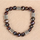 Simple Stretchy Style Natural Potato Shape Deep Coffee Pearl Elastic Bracelet