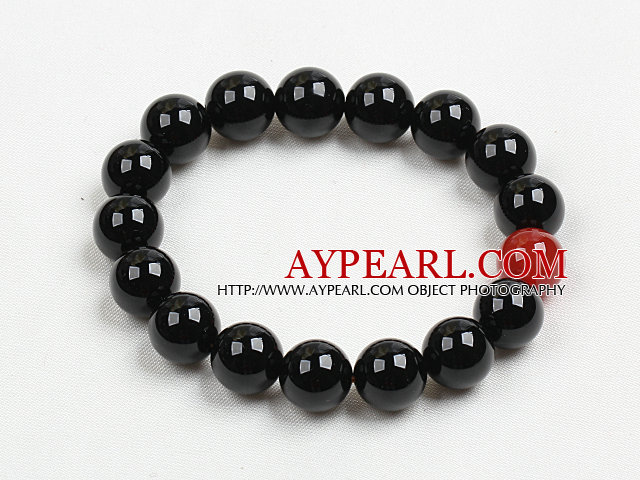 Μόδα 10mm μαύρο και κόκκινο Agate Beaded βραχιόλι Ελαστική