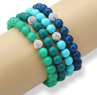 4 Deler Round Seashell Beaded Stretch Bangle armbånd med hvit Rhinestone Ball (tilfeldig farge)