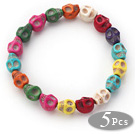 5 Deler ensfargede Multi Color Turkis Skull Stretch Bangle Armbånd