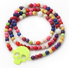 Assortert Round Farget Multi Color Turkis 4 Times Wrap Bangle Bracelet med Skull