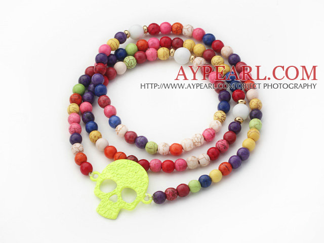 Verschiedene Round gefärbt Multi Color Türkis 4 Mal Wrap Armband mit Schädel