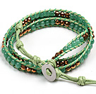 Fashion Style Grön Aven pärlor tre gånger Wrap Bangle Armband
