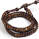 Fashion Style Tiger Eye Stone Beads Three Times Wrap Bangle Bracelet