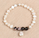 Simple Stretchy Style Natural White Freshwater Pearl Charm Elastic Bracelet