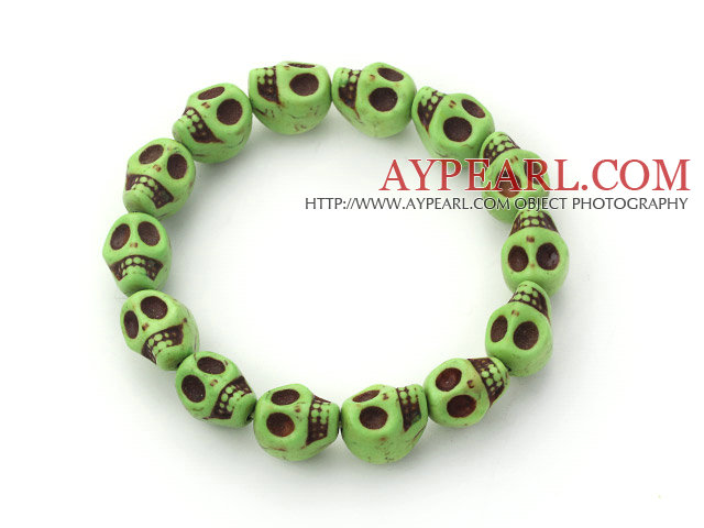 5 Pieces Dyed Green Turquoise Skull Stretch Bangle Bracelet ( Total 5 Pieces)