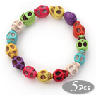 5 Pieces Dyed Multi Color Turquoise Skull Stretch Bangle Bracelet ( Total 5 Pieces)