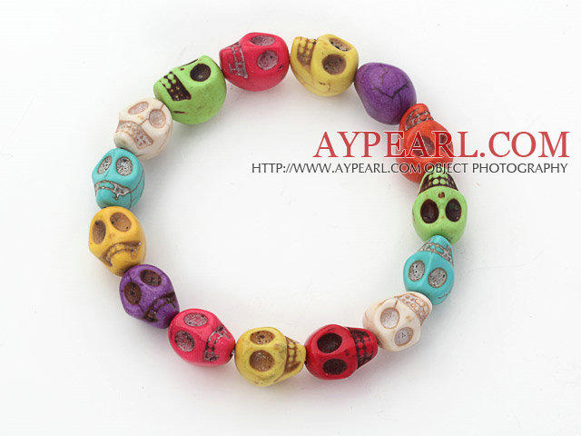 5 stycken Färgat Multi Color Turquoise Skull Stretch armband armband (Totalt 5 stycken)